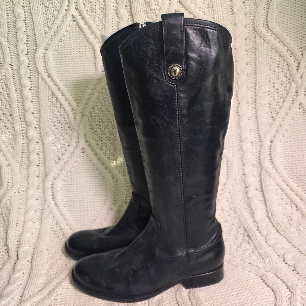 Frye Melissa Button Inside Zip Black Leather Riding Boots Women 6.5 Excellent